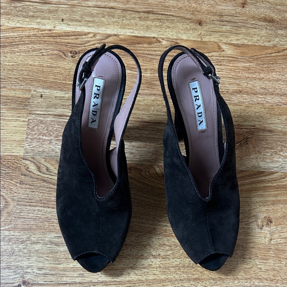 PRADA Elegant Brown Suede Slingback Heels Size 8 Made in Italy - Picture 5 of 11